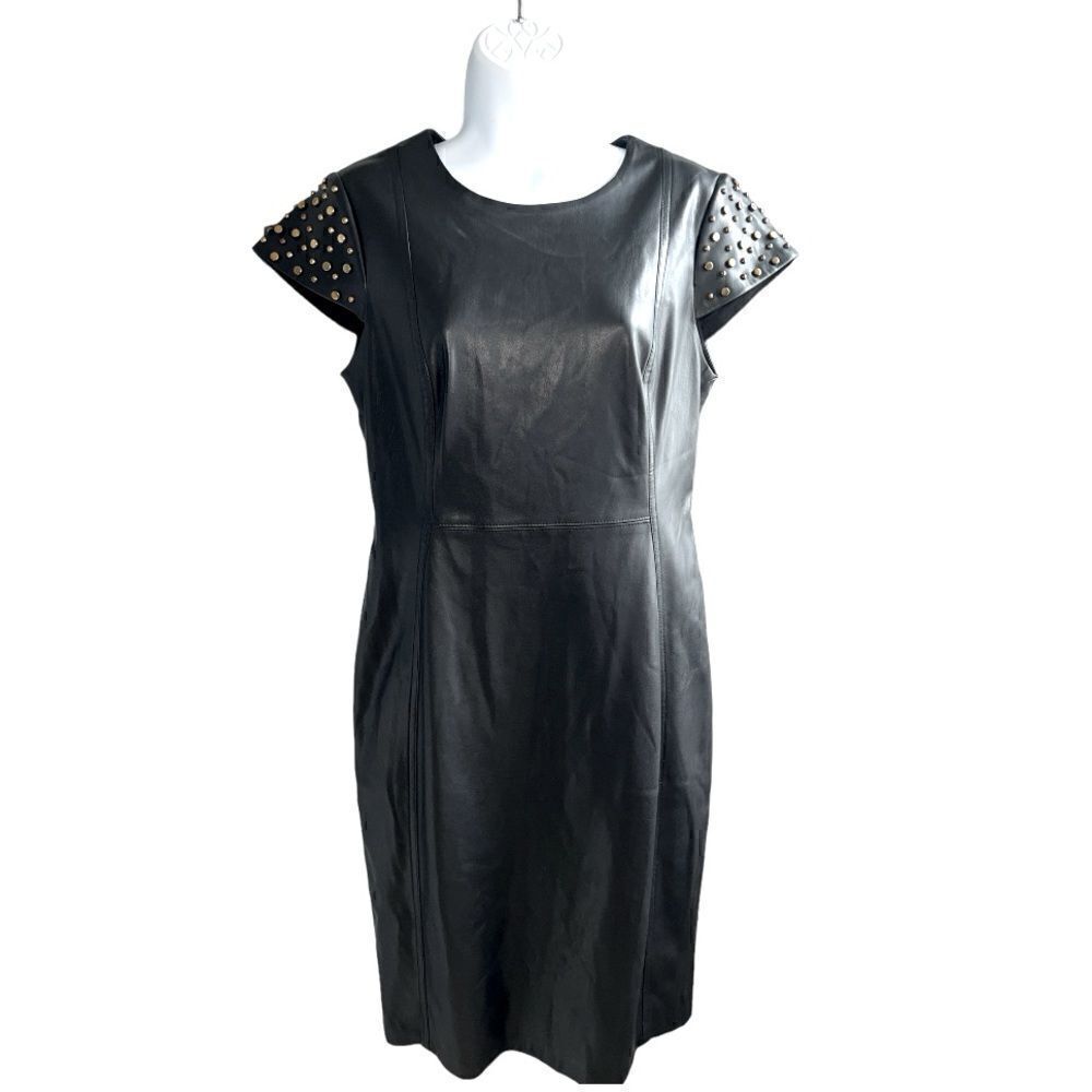 CALVIN KLEIN Studded Faux-Leather Sheath Dress Size 8